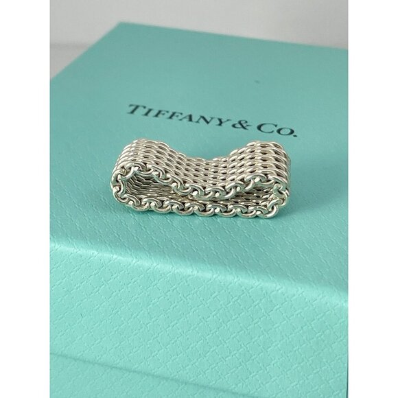 Size 6 Tiffany Somerset Ring Mesh Basket Weave in Sterling Silver With Blue Box - Picture 3 of 6